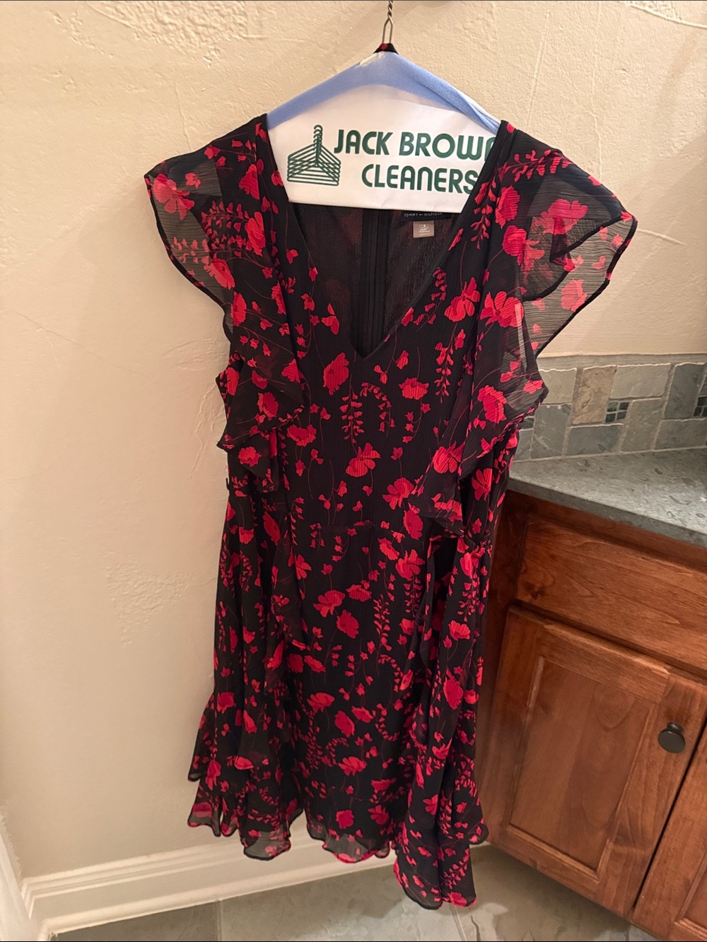 Tommy Hilfiger Black Mini Dress with Red Floral Print